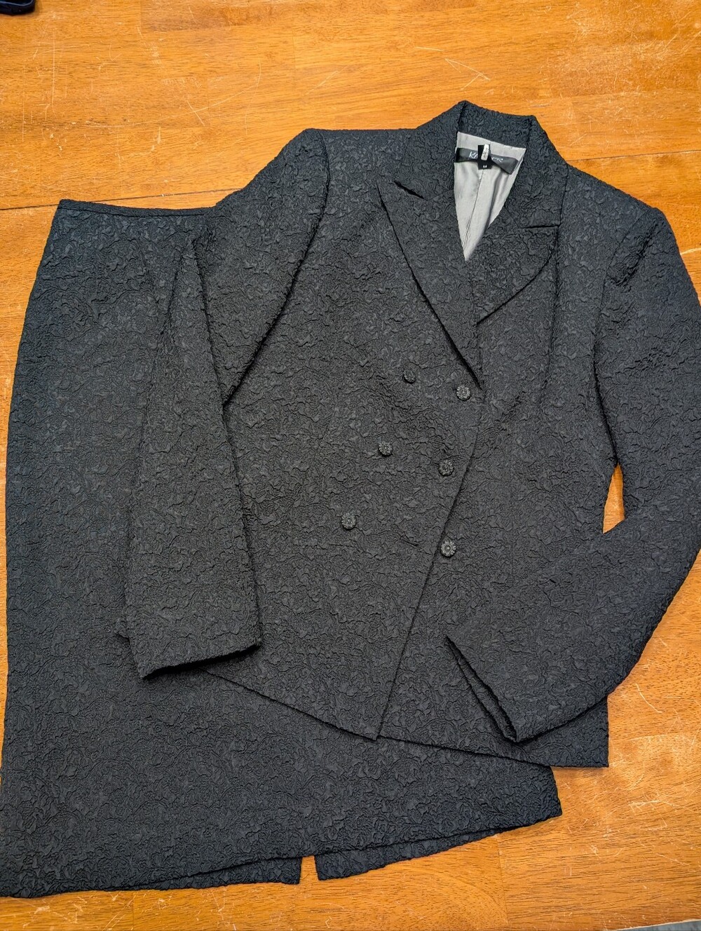 Vintage 2000s Textured Black Double-Breasted Skirt Suit